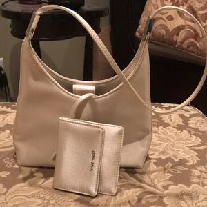 Nine West Satin beige hand evening bag with id holder